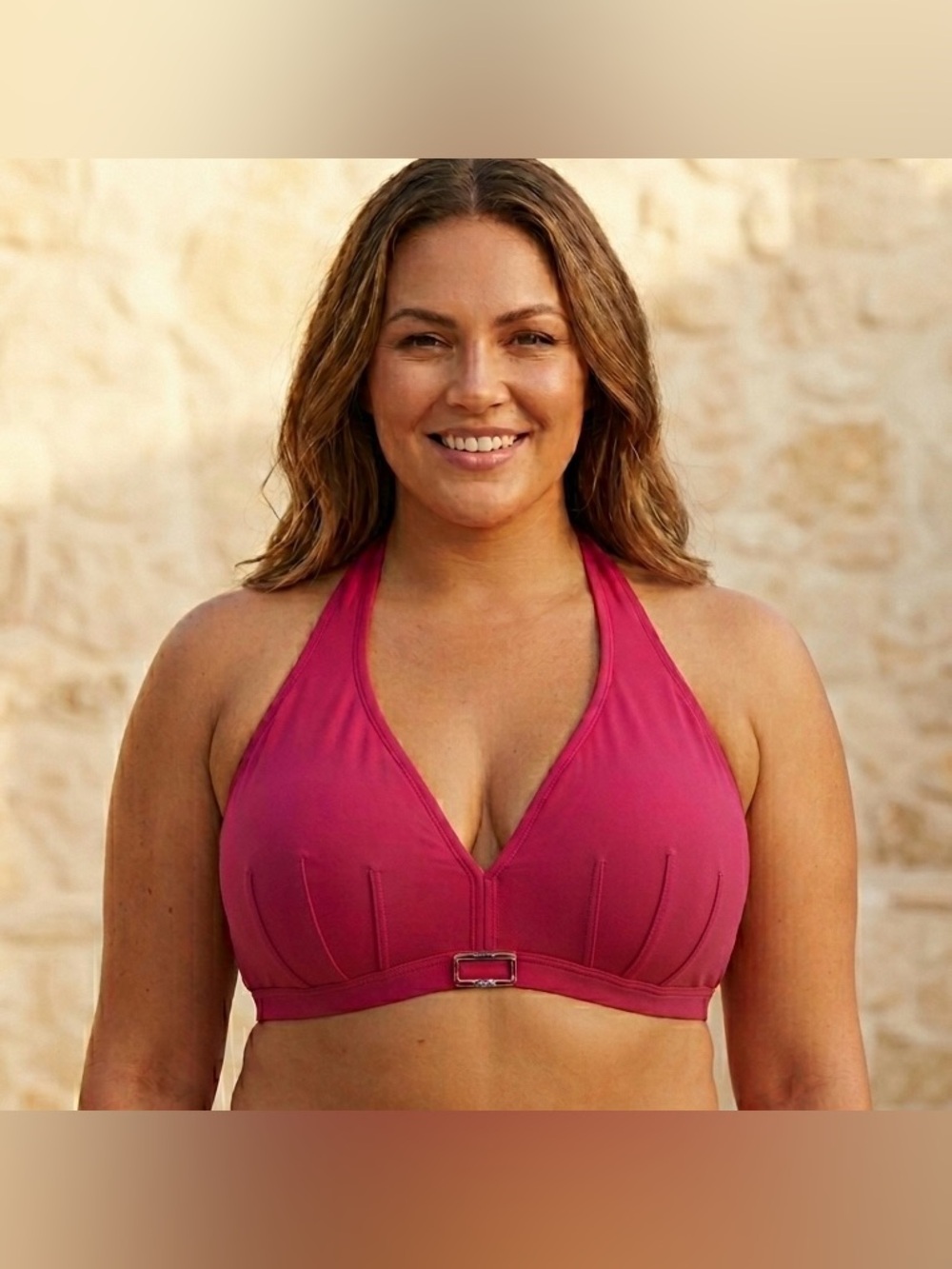 Panache Swimwear Lined Underwire Halter Bikini Swim Top Red Size 38FF Plus Size